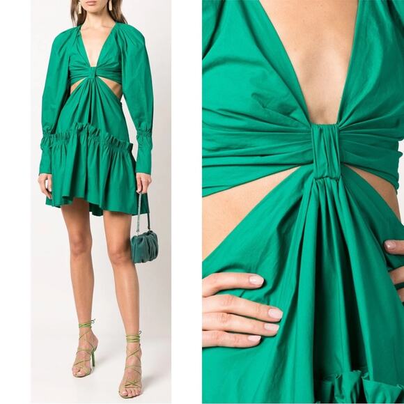 A.L.C. Alexia Cutout Cotton Poplin Tiered Viridian Green Mini Dress Size 6 - Picture 3 of 12